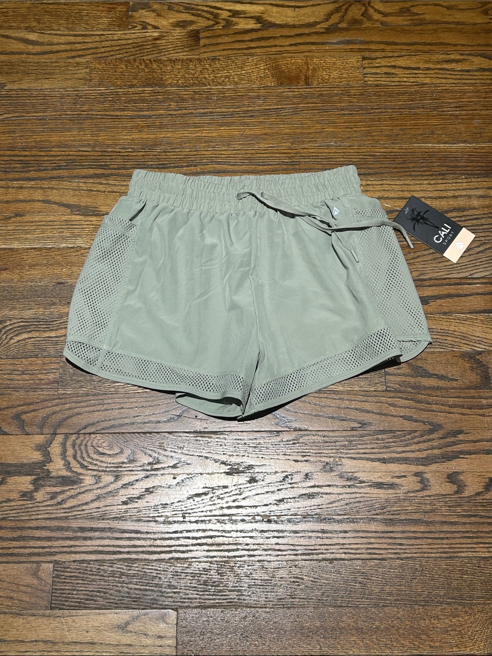 Cali Sport Light Greenish Athletic Mesh-Trim Women’s Shorts